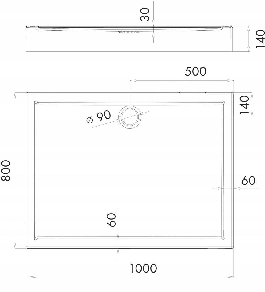 SCHEDPOL Brodzik akrylowy Competia z podbudową Stabilsound Plus 80x100x14cm