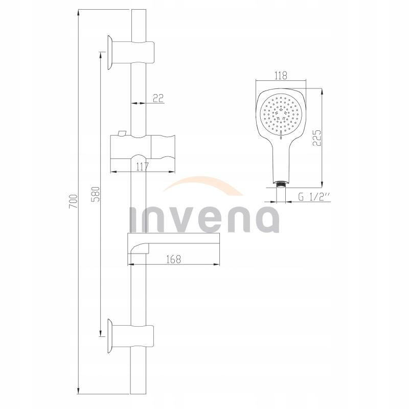 Bateria natryskowa INVENA DOKOS BIAŁY CHROM 48h