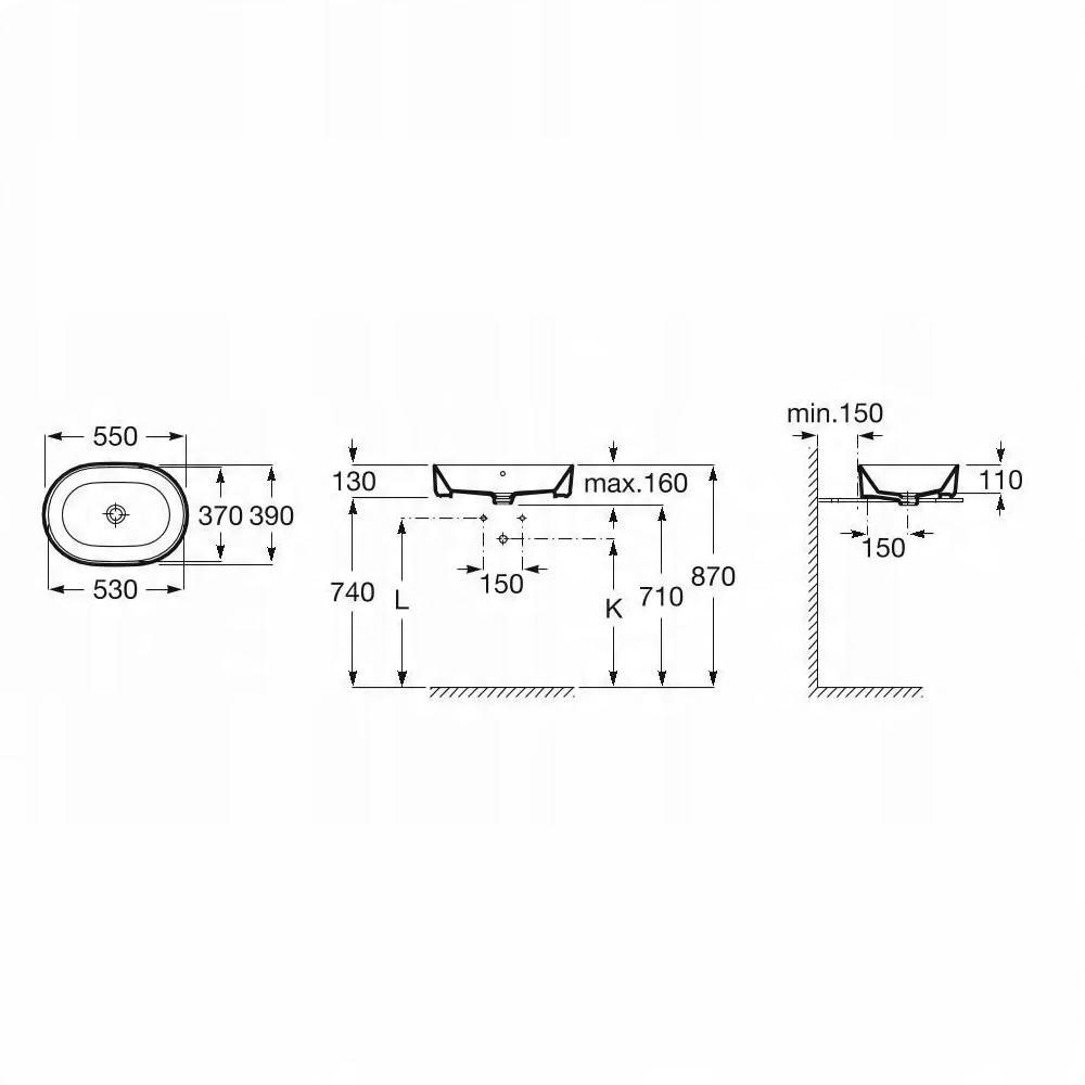 Umywalka nablatowa GAP 55x39cm, b/otw., z/przel. Biały ROCA
