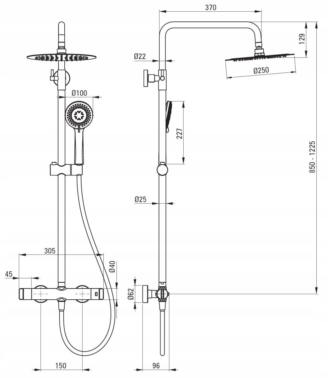 DEANTE Deszczownica z baterią prysznicową termostatyczną, chrom