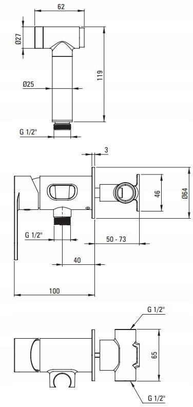 DEANTE Bateria bidetowa podtynkowa ze słuchawką typu bidetta Alpinia, złoty