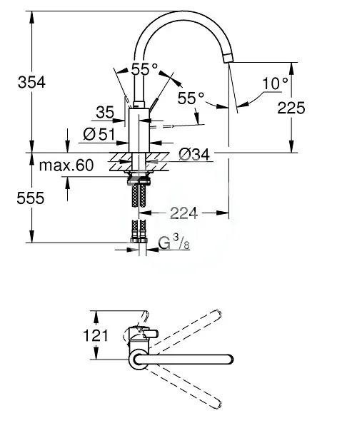 Bateria kuchenna stojąca z el. beżową wylewką ARMATURA KRAKÓW RUMBA DUO