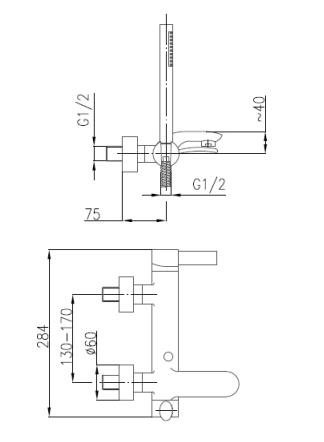 Bateria wannowa ścienna ARMATURA KRAKÓW MOKAIT 1-uchw 2-otw mosiężna chrom