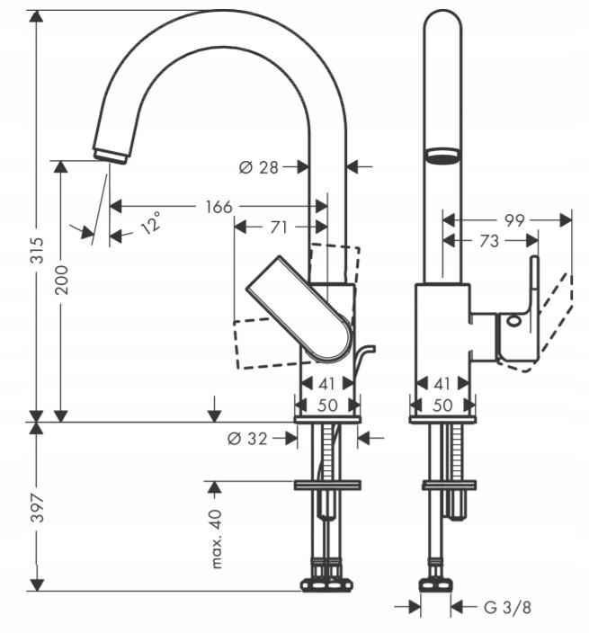 Bateria umywalkowa stojąca HANSGROHE VITALLE TICA 1-uchwyt. 1-otw. chrom