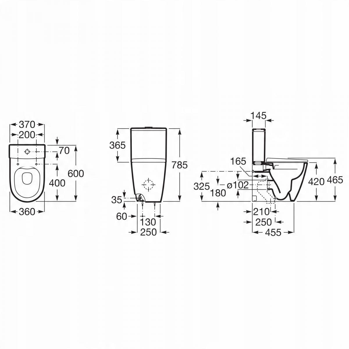 Miska kompaktowa ONA 60x37cm Przyścienna Rimless Uniwers. Biały ROCA