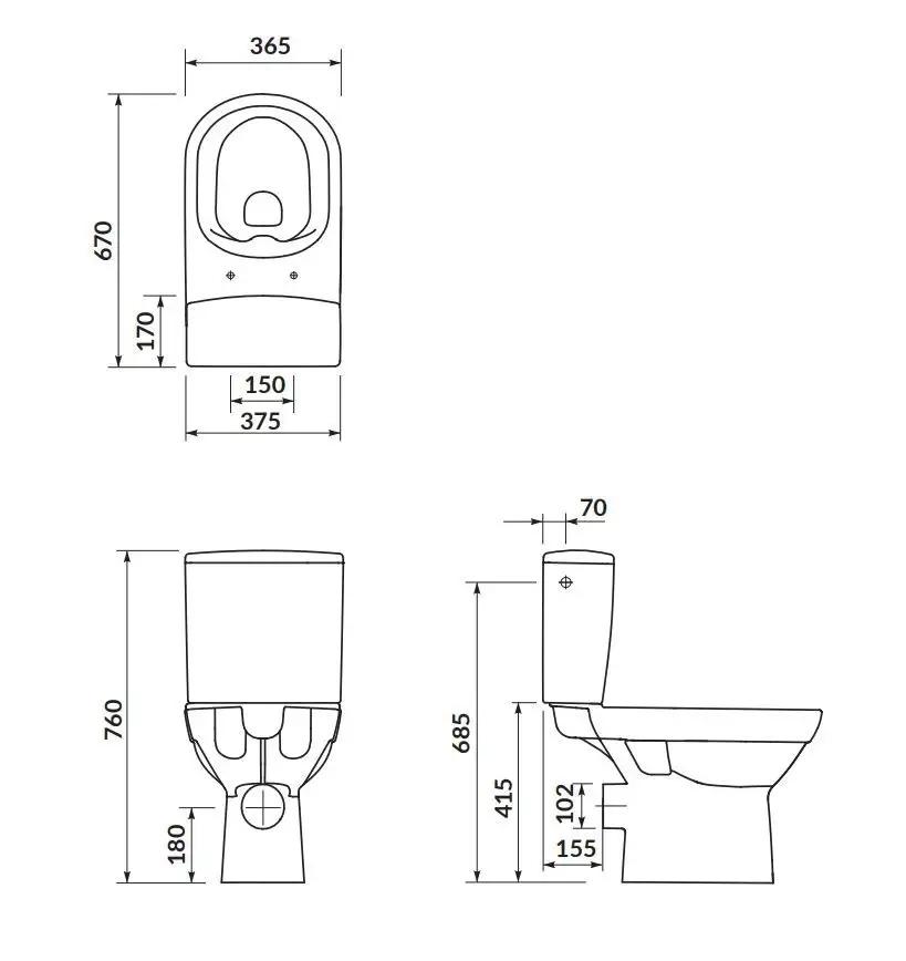 Kompakt 601 City New CleanOn 3/5 l,odpływ poziomy, deska duroplastowa, woln