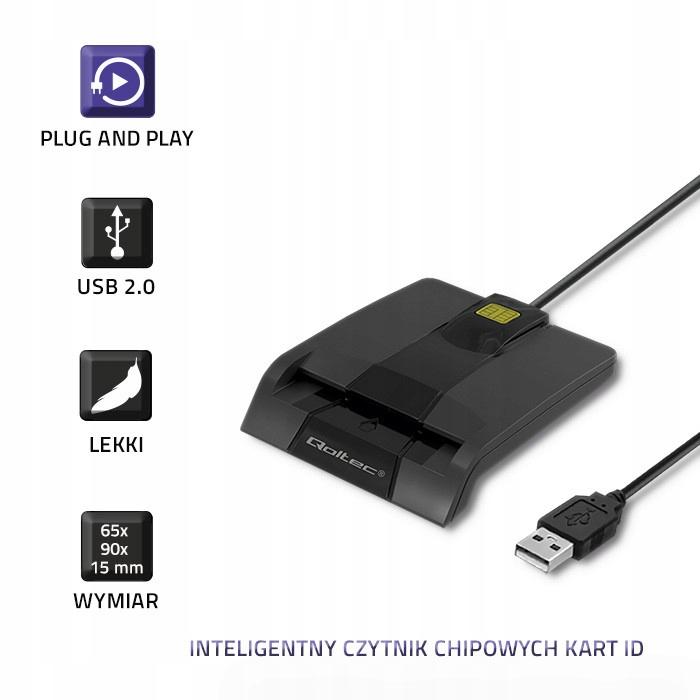 QOLTEC Inteligentny czytnik chipowych kart ID SCR-0634, USB typ C, 50634