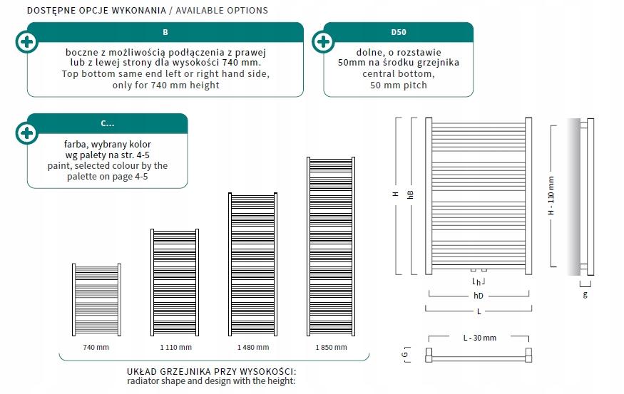 Grzejnik INSTALPROJEKT STICK 1900x500 łazienkowy dolny WYSYŁKA 48h