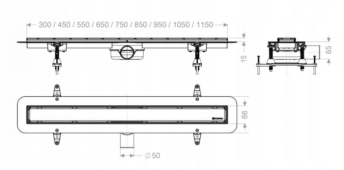 KESSEL Odpływ liniowy prysznicowy Linearis Compact L=850 odpł boczny z matą