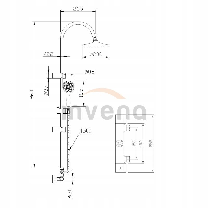INVENA DESZCZOWNIA Z BATERIĄ TERMOSTATYCZNĄ GRACJA SLIM