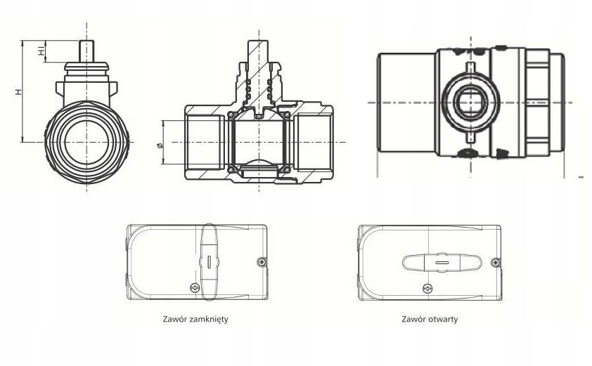AFRISO 2-drogowy zawór kulowy z siłownikiem BEV DN25 Rp1 Kvs 60 m3/h 230 V