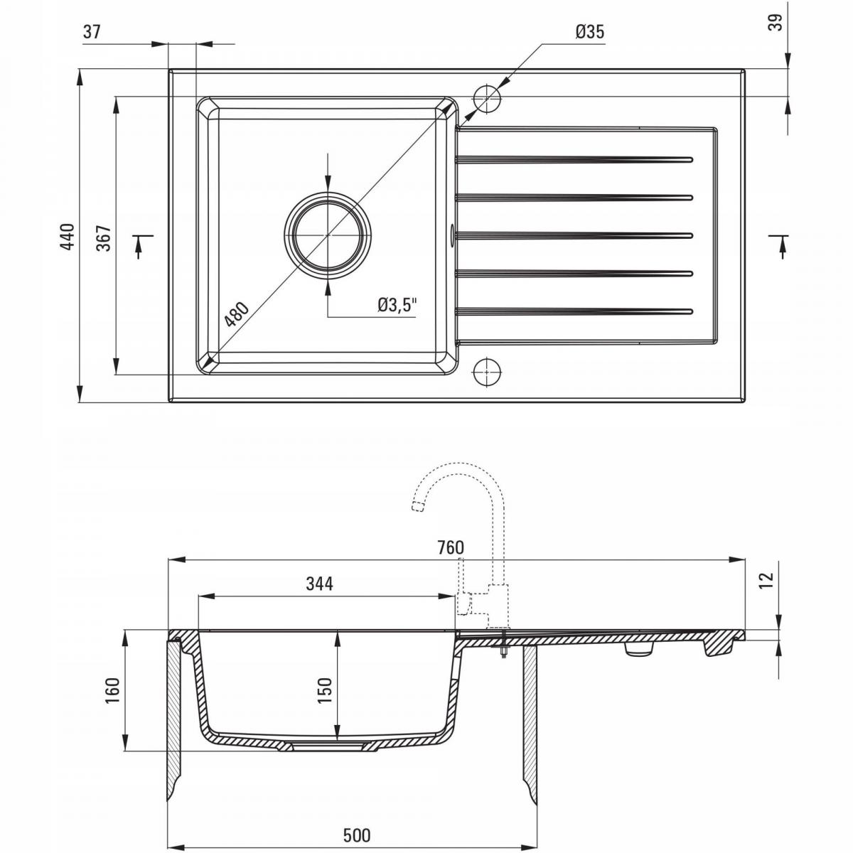 DEANTE Zlewozmywak granitowy 1-komorowy z ociekaczem Zorba, nero
