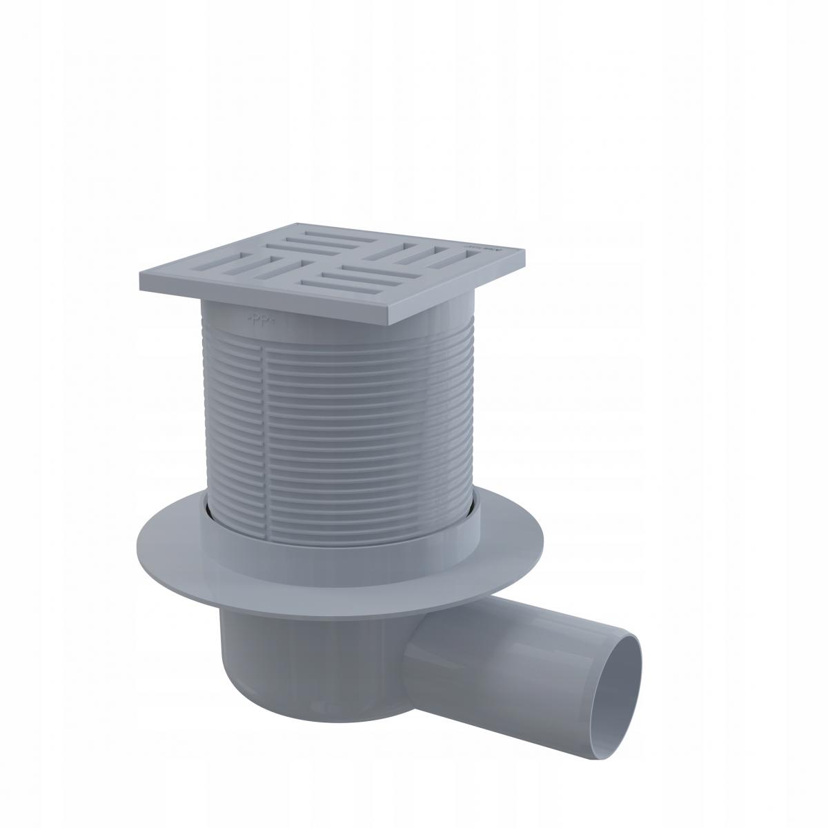 ALCADRAIN Kratka ściekowa 105×105/50 odpływ boczny kratka szara syfon mokry