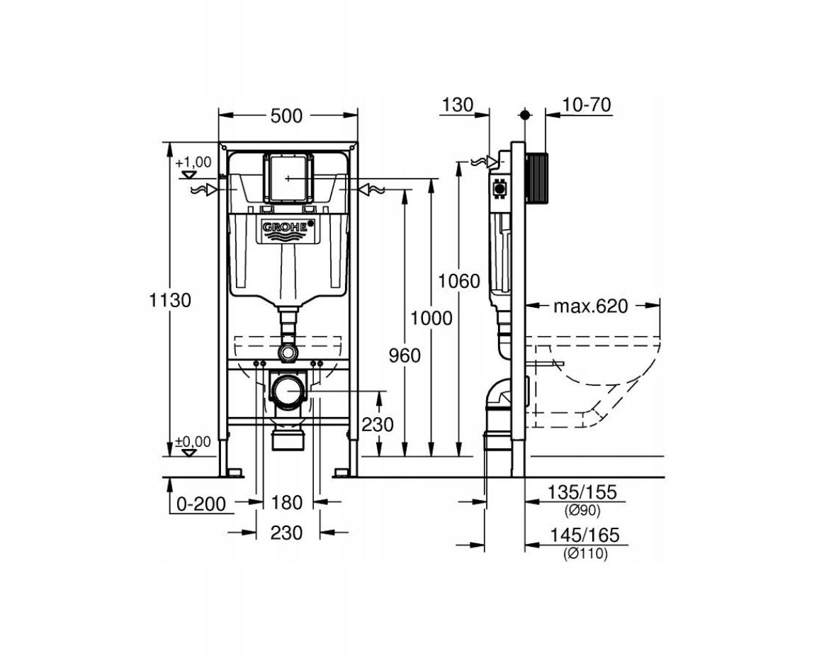 Stelaż podtynkowy Grohe RAPID SL do WC 38528001 wysokość zabudowy 113cm 48h