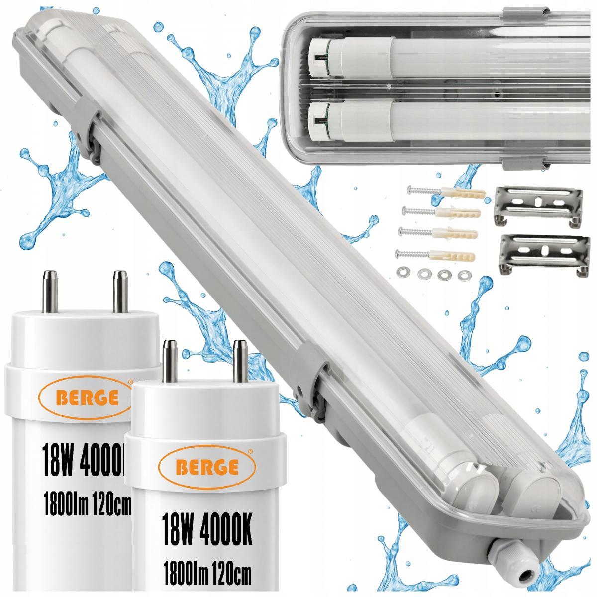 Oprawa hermetyczna do tub LED G13, 2xT8, 2x18W, 2x1800lm, 4000K, IP65, 120c