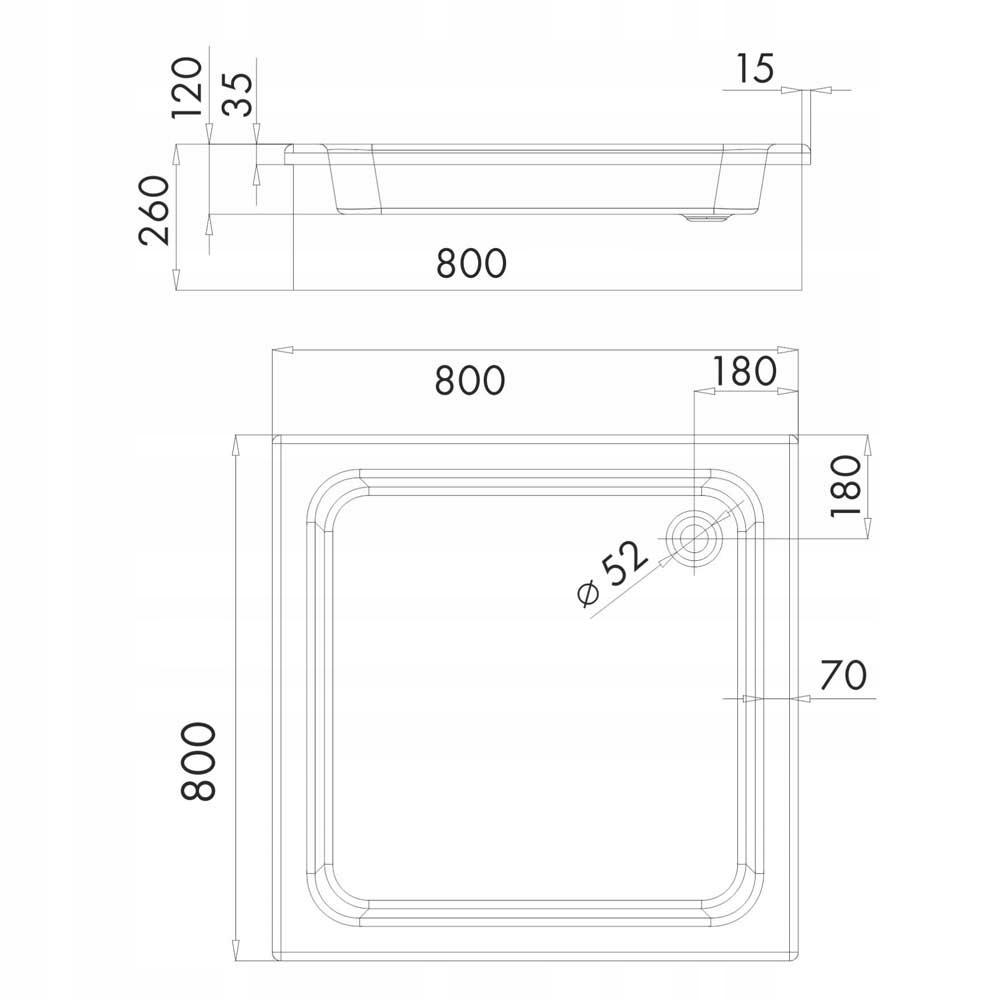 Brodzik akryl STABILSOUND kwadratowy 80x80x26 cm SCHEDPOL GRAWELLO