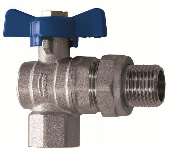 INVENA ZAWÓR KULOWY KĄTOWY ZE ŚRUBUNKIEM DN 25 Z NIEBIESKIM MOTYLKIEM PROV
