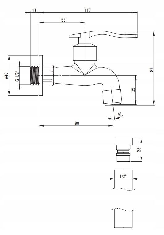 Bateria umywalkowa ścienna do wody zimnej lub zmieszanej, chrom
