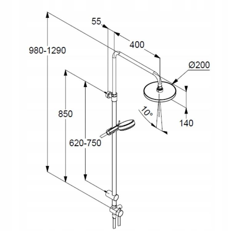 Zestaw natrysk z rączką 3-strumieniowa KLUDI DIVE DUAL SHOWER SYSTEM sDive