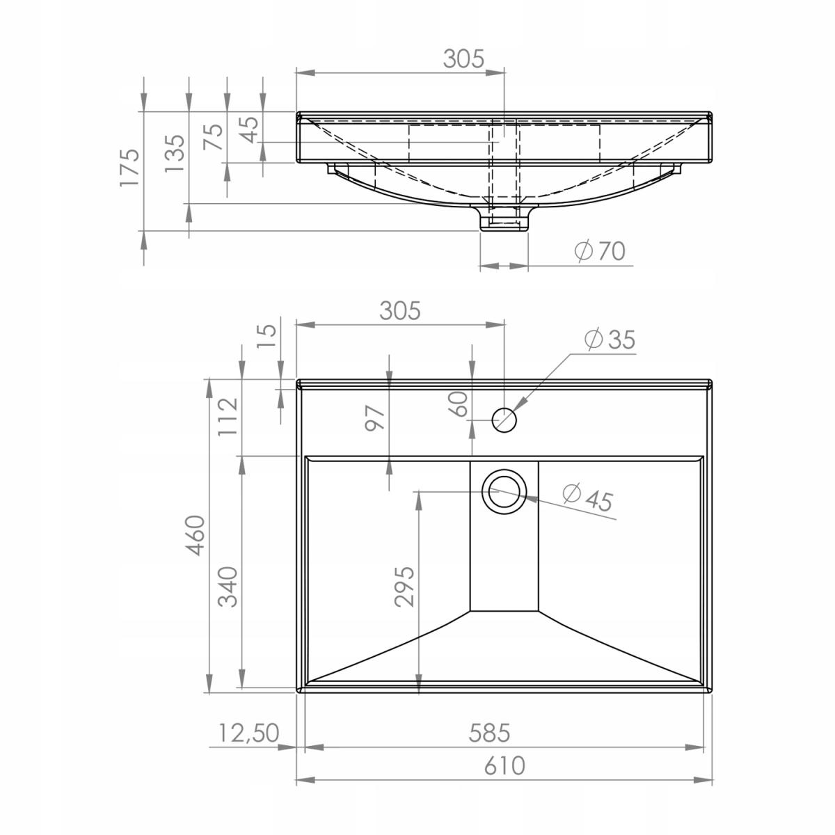 Umywalka MAXXI 61x46cm Ceramiczna Biały ELITA