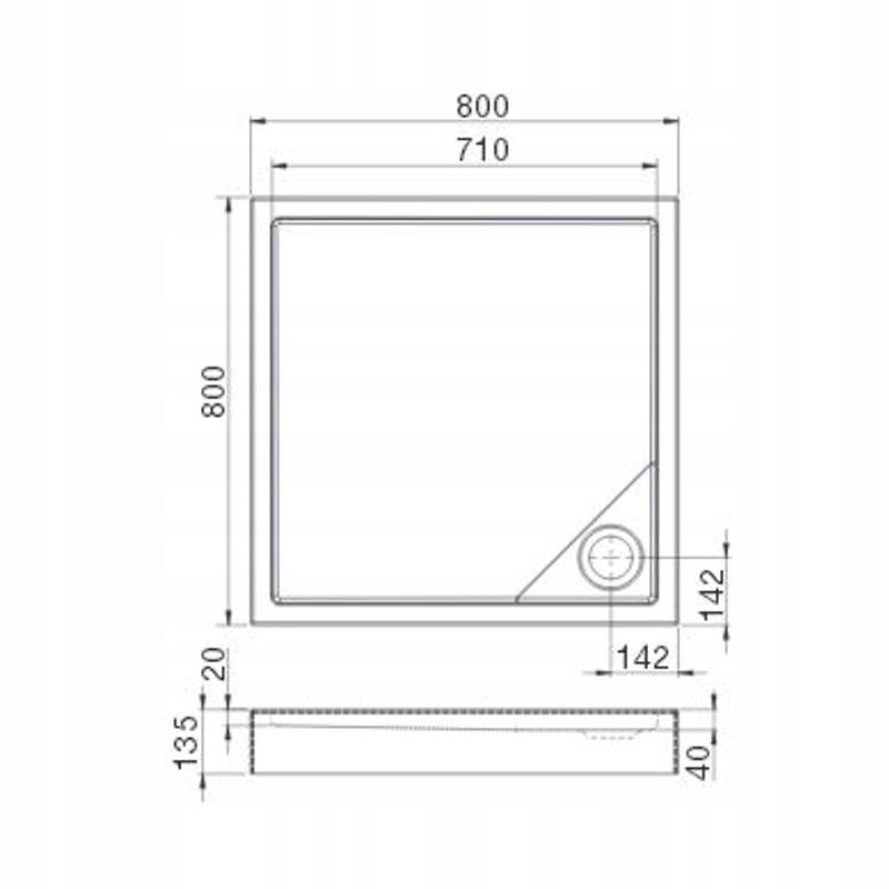 Brodzik akrylowy kwadratowy 80x80x4 cm ROCA GRANADA SQUARE FLAT