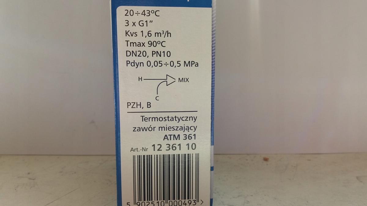 Zawór mieszający termostatyczny ATM 361 DN 20 1 GZ 10 bar Kvs 1.6 20-43°C
