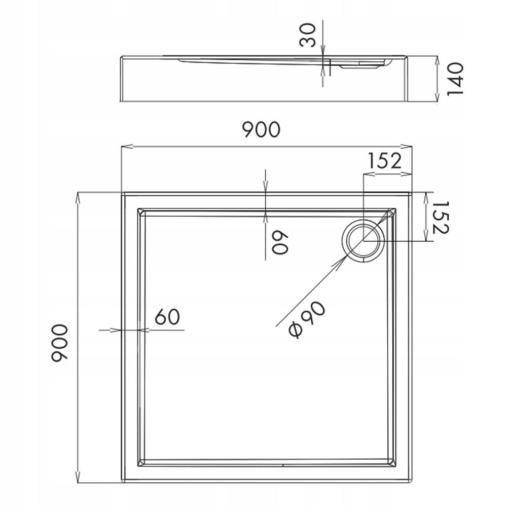 SCHEDPOL Brodzik akrylowy Competia z podbudową Stabilsound Plus 90x90