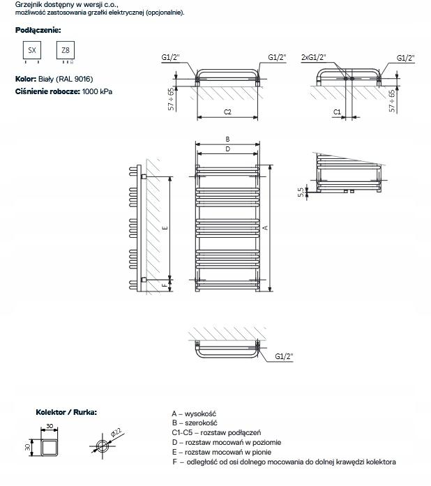 Grzejnik ONNLINE PBDM 980x500 łazienkowy 449W 48h