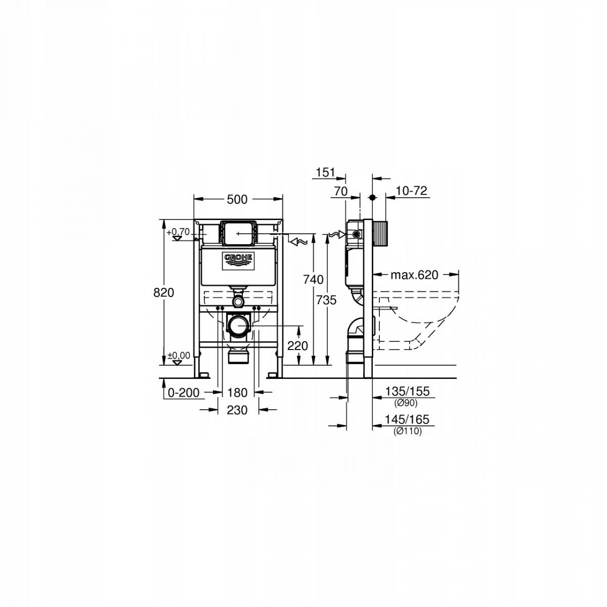 Stelaż podtynkowy do WC Grohe RAPID SL wysokość instalacji 82 cm 48h