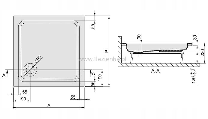 Brodzik akrylowy kwadrat 80x80x9 cm SANPLAST Free Line B/FREE + stelaż STB
