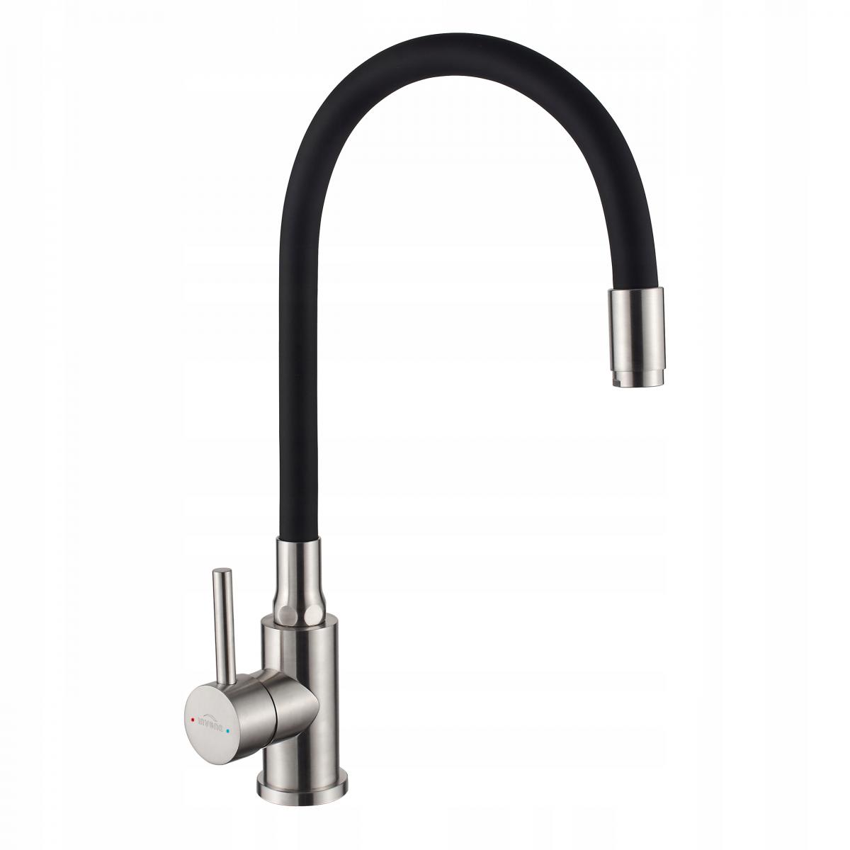 INVENA BATERIA ZLEWOZMYWAKOWA SILVA Z RUCHOMĄ WYLEWKĄ, INOX / CZARNA