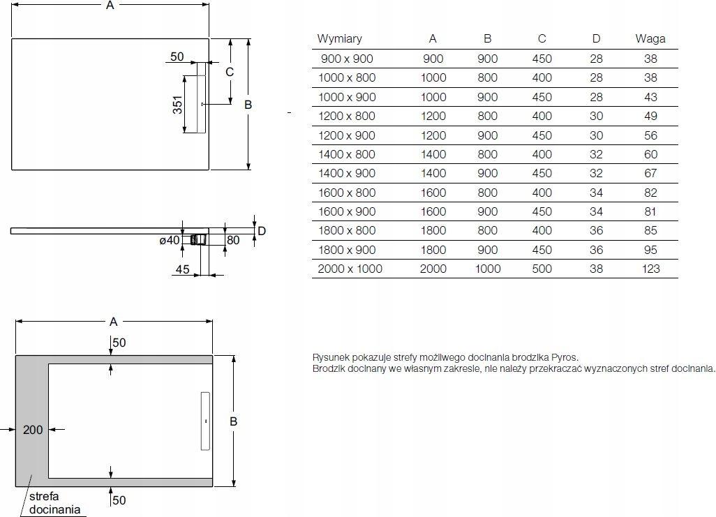 Brodzik prysznicowy kompozyt STONEX kwadrat 90x90x2.8cm PYROS zaw syfon