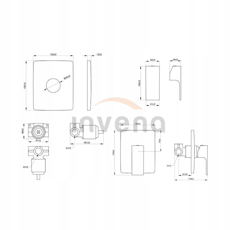 Bateria natryskowa INVENA podtynkowa NYKS 1-funkcyjna 48h