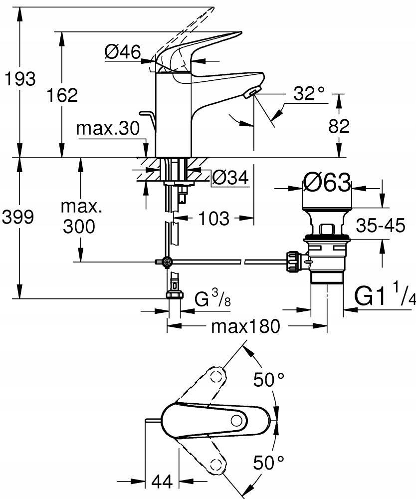 Bateria kuchenna stojąca 1jet HANSGROHE VITALLE TICA 1-otw. Chrom