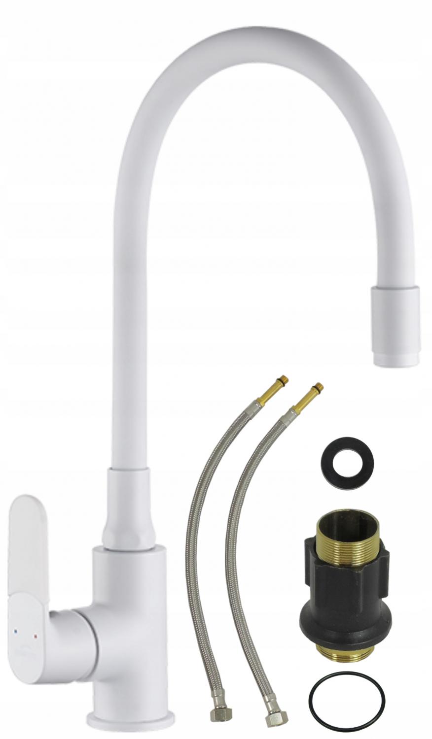 INVENA BATERIA ZLEWOZ JOGA PLUS Z RUCHOMĄ WYLEWKĄ, KOLOR BIAŁA