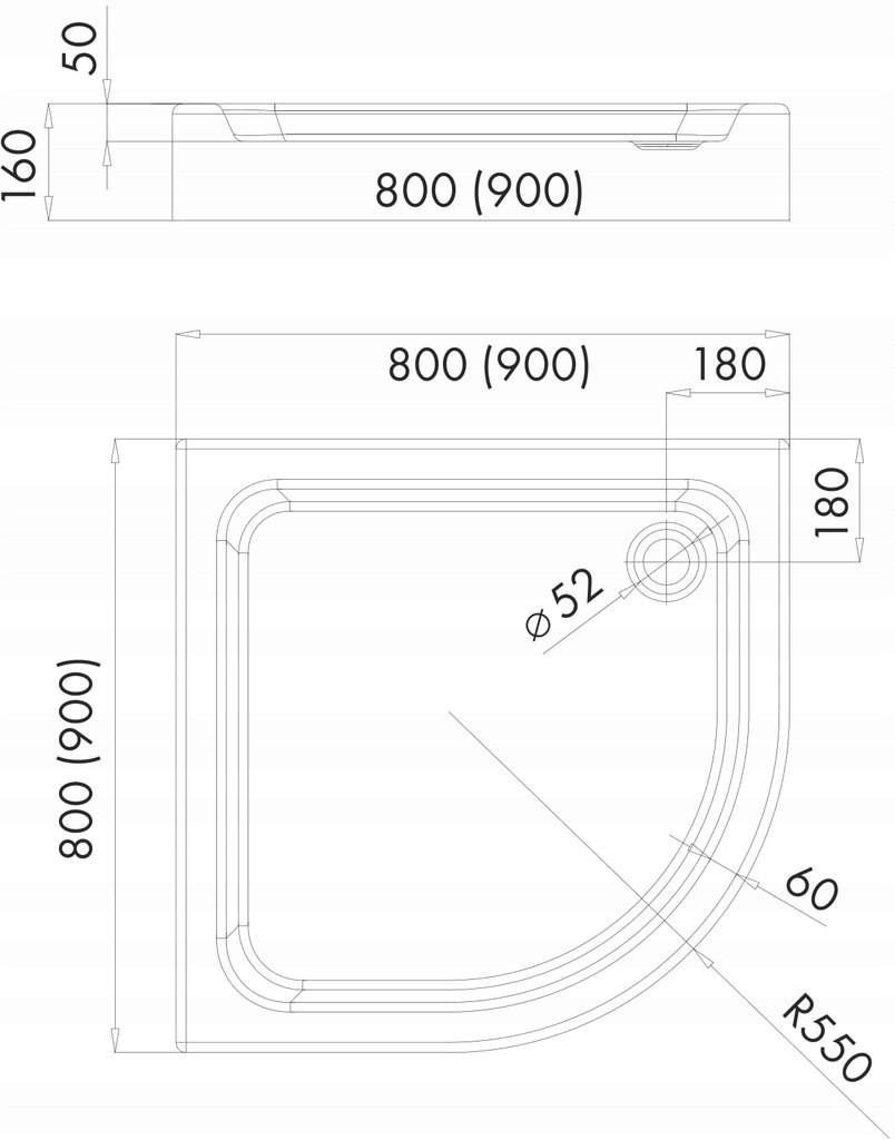 ONNLINE Brodzik Onnline 80x80 cm półokrągły R55 typ płytki16x80x80x5cm