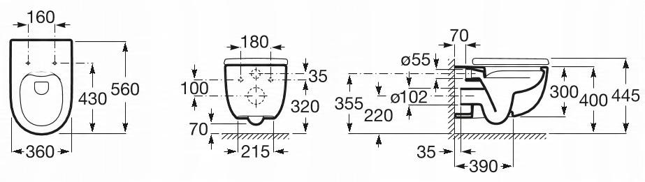 Miska wisząca MERIDIAN 56x36cm Rimless + Deska wolnoopad. SLIM Biały ROCA
