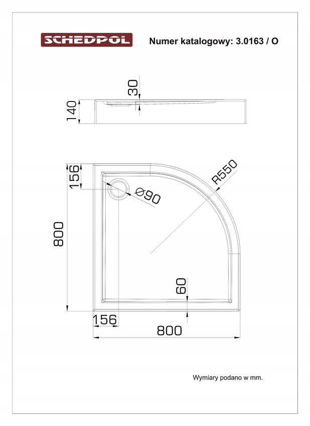 SCHEDPOL Brodzik akryl Competia z podbudową Stabilsound Plus 80x80 półokrąg