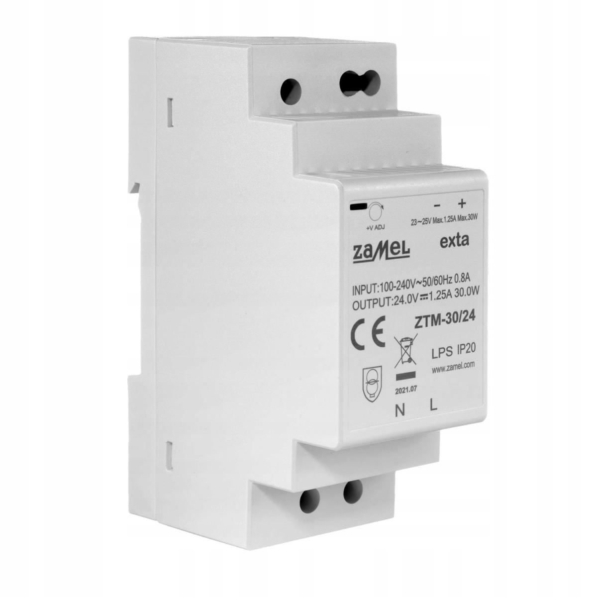 Zasilacz impulsowy montowany na szynie TH-35 (DIN), 30W, 24V DC ZTM-30/24