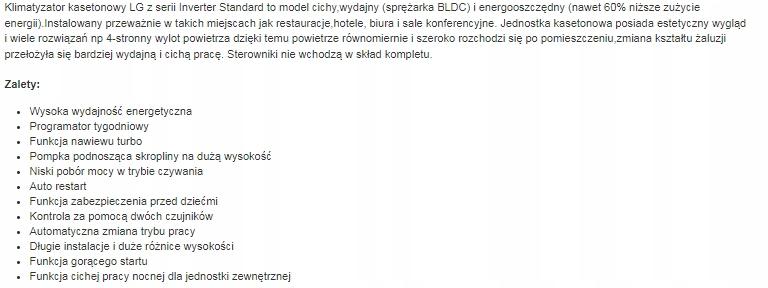 LG Klimatyzator kasetonowy STANDARD INVERTER 3,5kW
