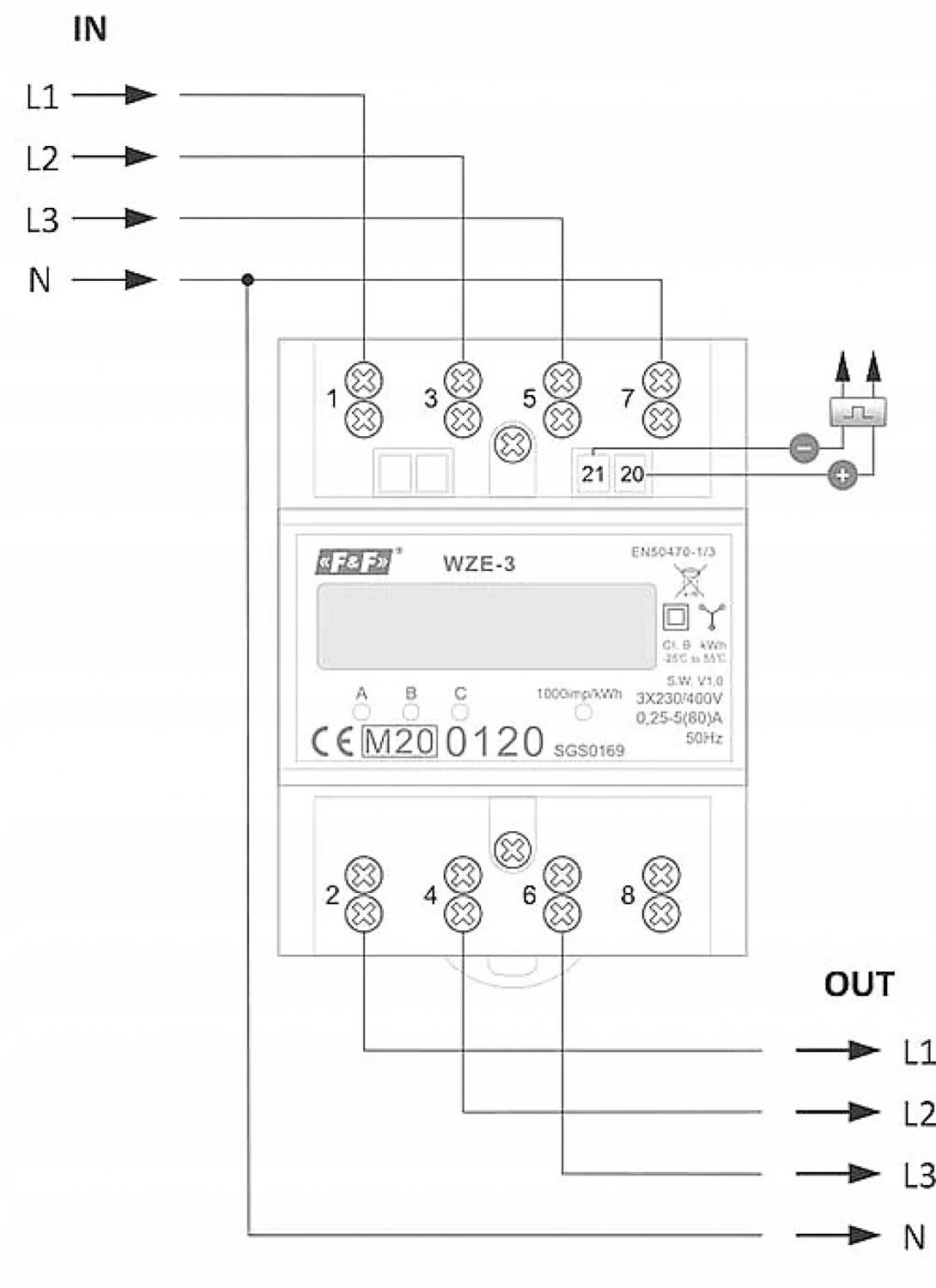 F&F Trójfazowy licznik zużycia energii 80a, mid WZE-3
