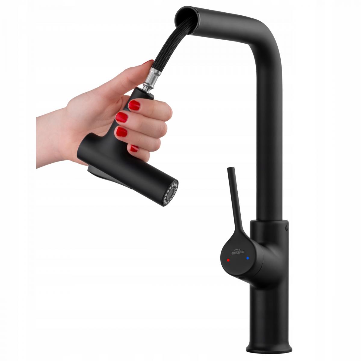 INVENA BATERIA ZLEW FARSALA Z WYCIĄGANĄ 2F WYLEWKĄ TYPU L CZARNA TREND