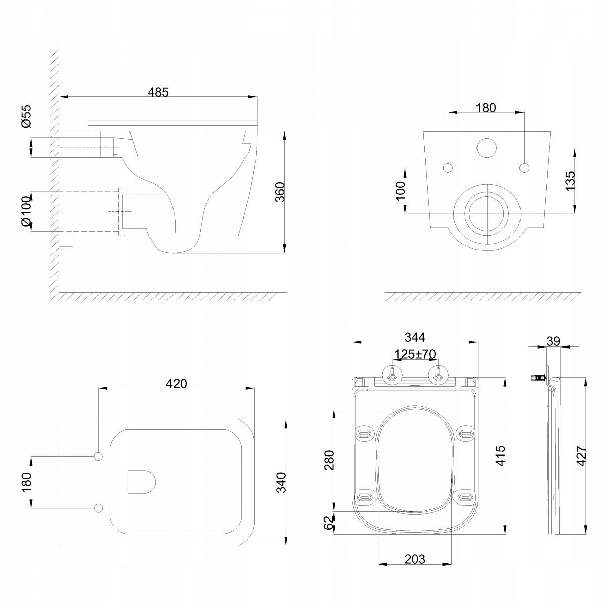 INVENA MISKA WC PODWIESZANA, QFS, MALAGA KWADRATOWA, Z DESKĄ WOLNOOPADAJĄCĄ