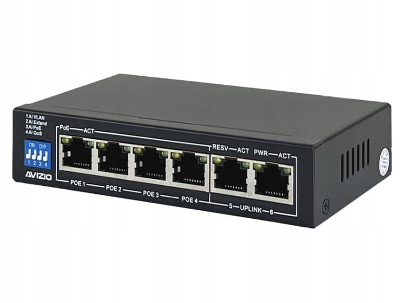 Niezarządzalny przełącznik (switch) 6xRJ45 - 4 porty RJ45 PoE+ 1Gb/s + 2 p