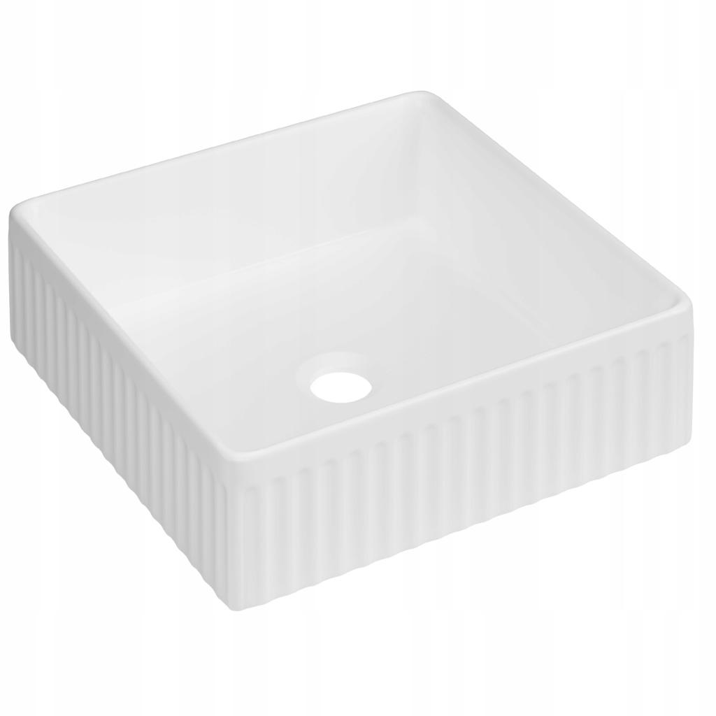 INVENA UMYWALKA NABLATOWA GLAMOUR TREND 36CM KWADRAT RYFLOWANA, BIAŁA POŁY