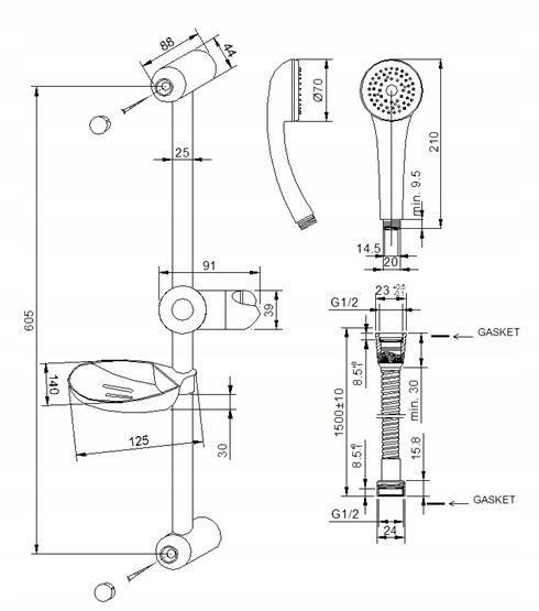 INVENA ZESTAW NATRYSKOWY NA DRĄŻKU TETIS 1F