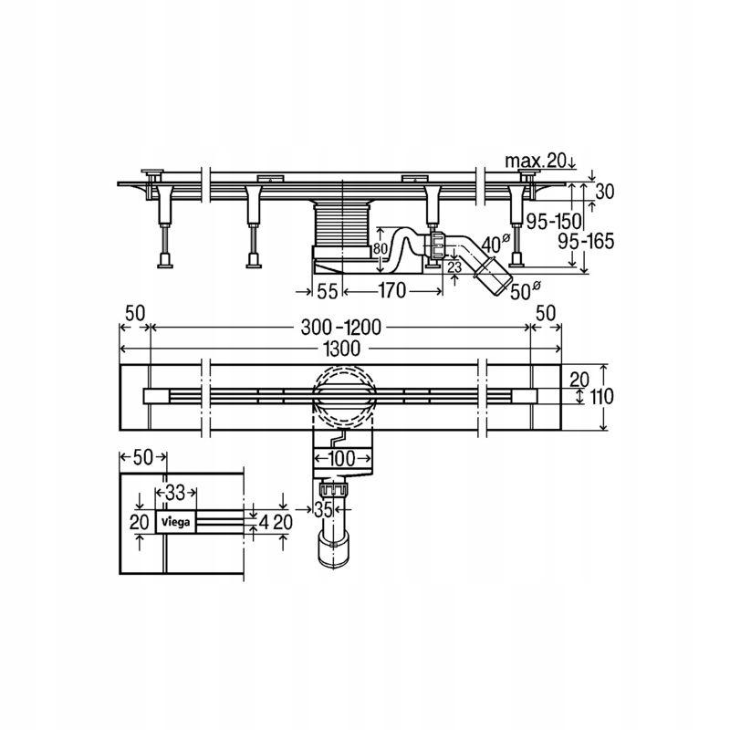 VIEGA Odwodnienie prysznicowe Advantix Vario 300 - 1200 tworzywo czarny