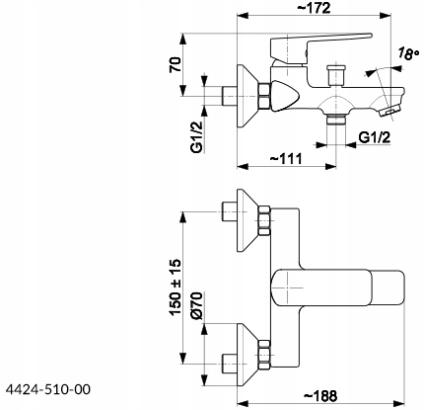 Bateria wannowa ścienna ARMATURA KRAKÓW AMAZONIT 2-otw mosiężna chrom