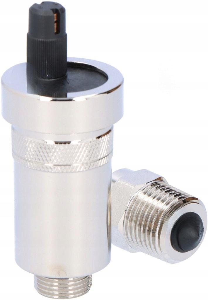 Odpowietrznik automatyczny pionowy, z zaworem stopowym 1/2 GZ, niklowany