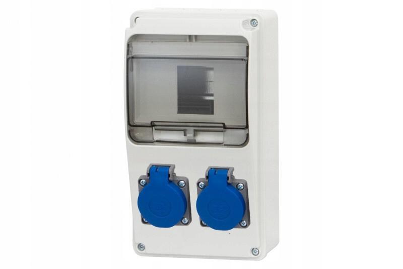 Rozdzielnica LAGO 6M - gniazda 2x230V + zabezpieczenia (RCD 2P 25A typ AC,